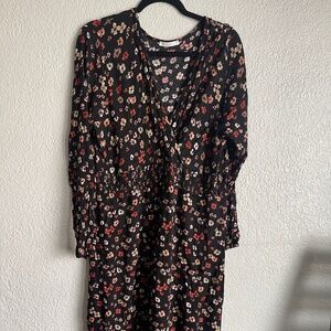 Black Floral Long Sleeve Dress 3X